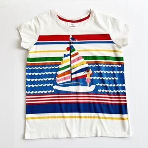 [Hanna Andersson] Striped Sailboat Graphic Tee Short Sleeve Crew Neck Sz 150 12